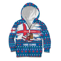 Faroe Islands Christmas Kid Hoodie with Santa Riding Whale Faroe Flag and Blue Nordic Winter Pattern Design - Wonder Print Shop