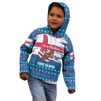 Faroe Islands Christmas Kid Hoodie with Santa Riding Whale Faroe Flag and Blue Nordic Winter Pattern Design - Wonder Print Shop