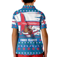 Faroe Islands Christmas Kid Polo Shirt with Santa Riding Whale Faroe Flag and Blue Nordic Winter Pattern Design - Wonder Print Shop