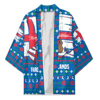 Faroe Islands Christmas Kimono with Santa Riding Whale Faroe Flag and Blue Nordic Winter Pattern Design - Wonder Print Shop