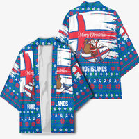 Faroe Islands Christmas Kimono with Santa Riding Whale Faroe Flag and Blue Nordic Winter Pattern Design - Wonder Print Shop