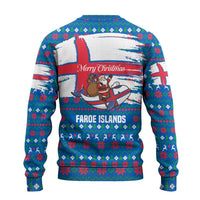 Faroe Islands Christmas Ugly Christmas Sweater with Santa Riding Whale Faroe Flag and Blue Nordic Winter Pattern Design - Wonder Print Shop