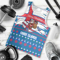 Faroe Islands Christmas Men Tank Top with Santa Riding Whale Faroe Flag and Blue Nordic Winter Pattern Design - Wonder Print Shop