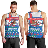 Faroe Islands Christmas Men Tank Top with Santa Riding Whale Faroe Flag and Blue Nordic Winter Pattern Design - Wonder Print Shop