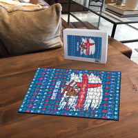 Faroe Islands Christmas Puzzle with Santa Riding Whale Faroe Flag and Blue Nordic Winter Pattern Design - Wonder Print Shop