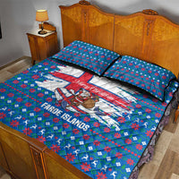 Faroe Islands Christmas Quilt Bed Set with Santa Riding Whale Faroe Flag and Blue Nordic Winter Pattern Design - Wonder Print Shop