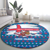 Faroe Islands Christmas Round Carpet with Santa Riding Whale Faroe Flag and Blue Nordic Winter Pattern Design - Wonder Print Shop