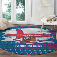 Faroe Islands Christmas Round Carpet with Santa Riding Whale Faroe Flag and Blue Nordic Winter Pattern Design - Wonder Print Shop