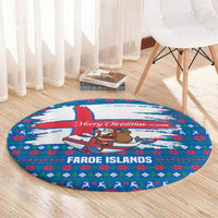 Faroe Islands Christmas Round Carpet with Santa Riding Whale Faroe Flag and Blue Nordic Winter Pattern Design - Wonder Print Shop