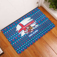 Faroe Islands Christmas Rubber Doormat with Santa Riding Whale Faroe Flag and Blue Nordic Winter Pattern Design - Wonder Print Shop