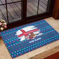 Faroe Islands Christmas Rubber Doormat with Santa Riding Whale Faroe Flag and Blue Nordic Winter Pattern Design - Wonder Print Shop
