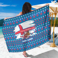 Faroe Islands Christmas Sarong with Santa Riding Whale Faroe Flag and Blue Nordic Winter Pattern Design - Wonder Print Shop