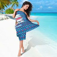 Faroe Islands Christmas Sarong with Santa Riding Whale Faroe Flag and Blue Nordic Winter Pattern Design - Wonder Print Shop