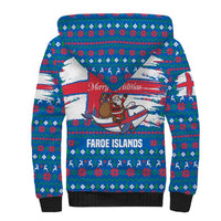 Faroe Islands Christmas Sherpa Hoodie with Santa Riding Whale Faroe Flag and Blue Nordic Winter Pattern Design - Wonder Print Shop