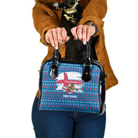 Faroe Islands Christmas Shoulder Handbag with Santa Riding Whale Faroe Flag and Blue Nordic Winter Pattern Design - Wonder Print Shop