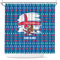 Faroe Islands Christmas Shower Curtain with Santa Riding Whale Faroe Flag and Blue Nordic Winter Pattern Design - Wonder Print Shop