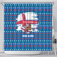 Faroe Islands Christmas Shower Curtain with Santa Riding Whale Faroe Flag and Blue Nordic Winter Pattern Design - Wonder Print Shop