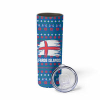 Faroe Islands Christmas Skinny Tumbler with Santa Riding Whale Faroe Flag and Blue Nordic Winter Pattern Design - Wonder Print Shop
