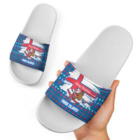Faroe Islands Christmas Slide Sandals with Santa Riding Whale Faroe Flag and Blue Nordic Winter Pattern Design - Wonder Print Shop