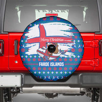 Faroe Islands Christmas Spare Tire Cover with Santa Riding Whale Faroe Flag and Blue Nordic Winter Pattern Design - Wonder Print Shop