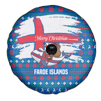 Faroe Islands Christmas Spare Tire Cover with Santa Riding Whale Faroe Flag and Blue Nordic Winter Pattern Design - Wonder Print Shop