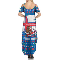 Faroe Islands Christmas Summer Maxi Dress with Santa Riding Whale Faroe Flag and Blue Nordic Winter Pattern Design - Wonder Print Shop
