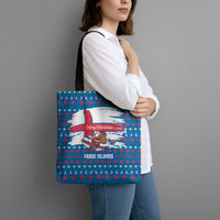 Faroe Islands Christmas Tote Bag with Santa Riding Whale Faroe Flag and Blue Nordic Winter Pattern Design - Wonder Print Shop