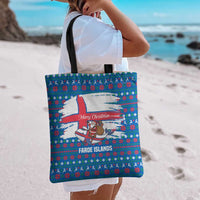 Faroe Islands Christmas Tote Bag with Santa Riding Whale Faroe Flag and Blue Nordic Winter Pattern Design - Wonder Print Shop