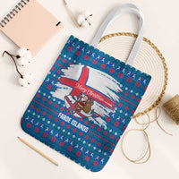 Faroe Islands Christmas Tote Bag with Santa Riding Whale Faroe Flag and Blue Nordic Winter Pattern Design - Wonder Print Shop