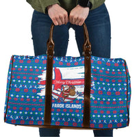 Faroe Islands Christmas Travel Bag with Santa Riding Whale Faroe Flag and Blue Nordic Winter Pattern Design - Wonder Print Shop