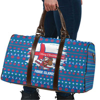 Faroe Islands Christmas Travel Bag with Santa Riding Whale Faroe Flag and Blue Nordic Winter Pattern Design - Wonder Print Shop