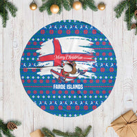 Faroe Islands Christmas Tree Skirt with Santa Riding Whale Faroe Flag and Blue Nordic Winter Pattern Design - Wonder Print Shop