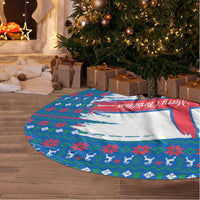 Faroe Islands Christmas Tree Skirt with Santa Riding Whale Faroe Flag and Blue Nordic Winter Pattern Design - Wonder Print Shop