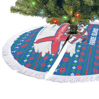 Faroe Islands Christmas Tree Skirt with Santa Riding Whale Faroe Flag and Blue Nordic Winter Pattern Design - Wonder Print Shop