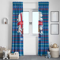Faroe Islands Christmas Window Curtain with Santa Riding Whale Faroe Flag and Blue Nordic Winter Pattern Design - Wonder Print Shop