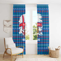 Faroe Islands Christmas Window Curtain with Santa Riding Whale Faroe Flag and Blue Nordic Winter Pattern Design - Wonder Print Shop