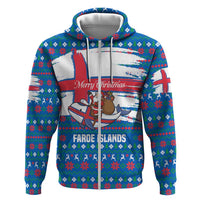 Faroe Islands Christmas Zip Hoodie with Santa Riding Whale Faroe Flag and Blue Nordic Winter Pattern Design - Wonder Print Shop