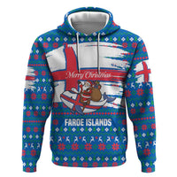 Faroe Islands Christmas Zip Hoodie with Santa Riding Whale Faroe Flag and Blue Nordic Winter Pattern Design - Wonder Print Shop