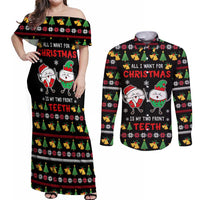 My Two Front Teeth Christmas Design Couples Matching Off Shoulder Maxi Dress and Long Sleeve Button Shirt Xmas Holiday Patterns - Wonder Print Shop