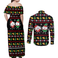 My Two Front Teeth Christmas Design Couples Matching Off Shoulder Maxi Dress and Long Sleeve Button Shirt Xmas Holiday Patterns - Wonder Print Shop