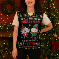 My Two Front Teeth Christmas Design Christmas Knitted V-Neck Vest Xmas Holiday Patterns - Wonder Print Shop