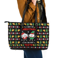 My Two Front Teeth Christmas Design Leather Tote Bag Xmas Holiday Patterns - Wonder Print Shop