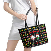 My Two Front Teeth Christmas Design Leather Tote Bag Xmas Holiday Patterns - Wonder Print Shop