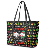 My Two Front Teeth Christmas Design Leather Tote Bag Xmas Holiday Patterns - Wonder Print Shop