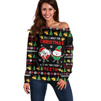My Two Front Teeth Christmas Design Off Shoulder Sweater Xmas Holiday Patterns - Wonder Print Shop