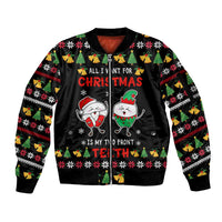 My Two Front Teeth Christmas Design Sleeve Zip Bomber Jacket Xmas Holiday Patterns - Wonder Print Shop