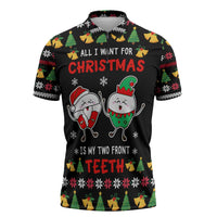 My Two Front Teeth Christmas Design Zipper Polo Shirt Xmas Holiday Patterns - Wonder Print Shop