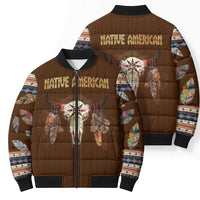 Native Skull Christmas Design Bomber Puffer Jacket Xmas Holiday Patterns - Wonder Print Shop