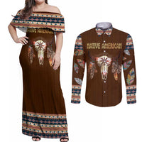 Native Skull Christmas Design Couples Matching Off Shoulder Maxi Dress and Long Sleeve Button Shirt Xmas Holiday Patterns - Wonder Print Shop