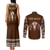 Native Skull Christmas Design Couples Matching Tank Maxi Dress and Long Sleeve Button Shirt Xmas Holiday Patterns - Wonder Print Shop